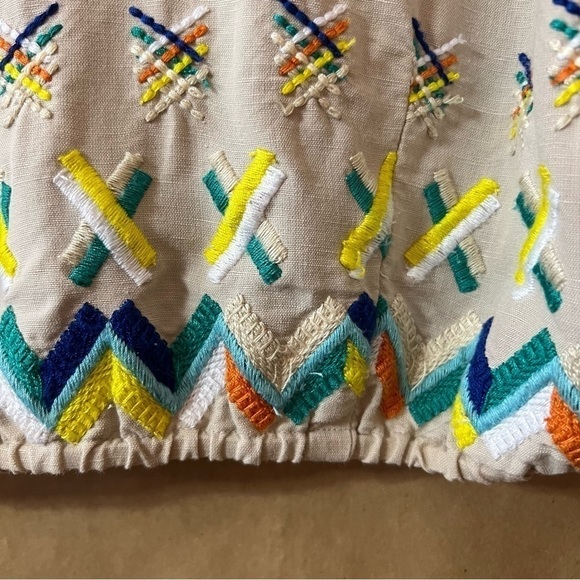 All Things Mochi | Linen Cotton Embroidered Crop Top Flared Sleeve Size XS - Picture 7 of 13